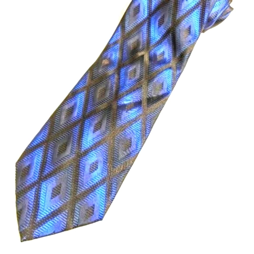 Barcelino Vintage Men's Handmade in Italy 100% Silk Tie Diamond Check Motif